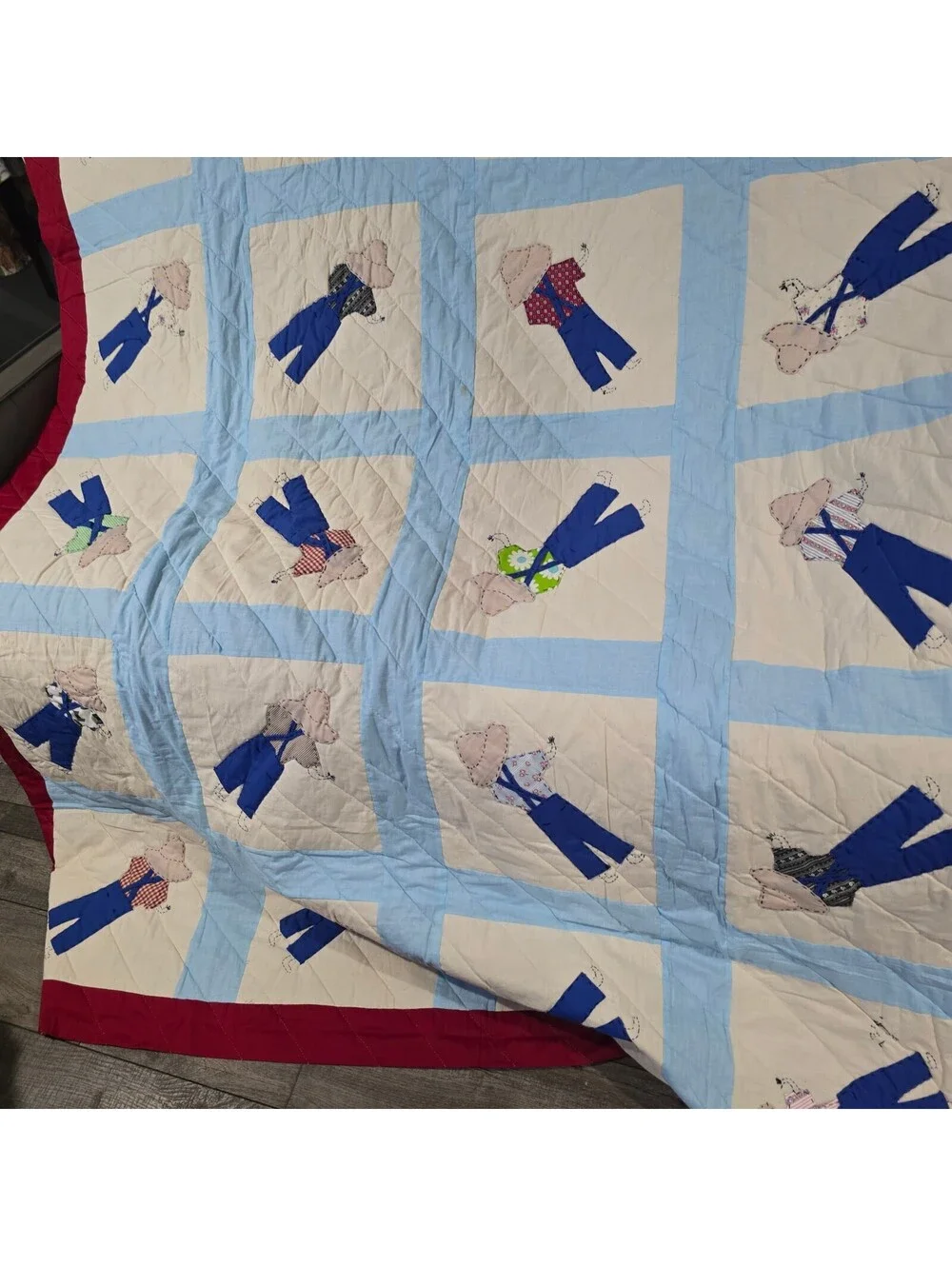 Vintage Handmade Quilt Sunbonnet Sam Farmer Quilt 68*80 q16
